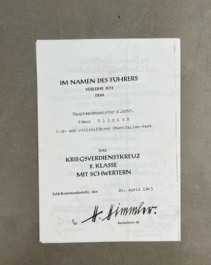 WW2 Tysk Fotokopi af Urkunder. Efterkrigs.