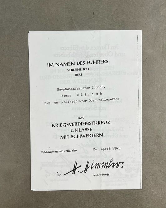 WW2 Tysk Fotokopi af Urkunder. Efterkrigs.