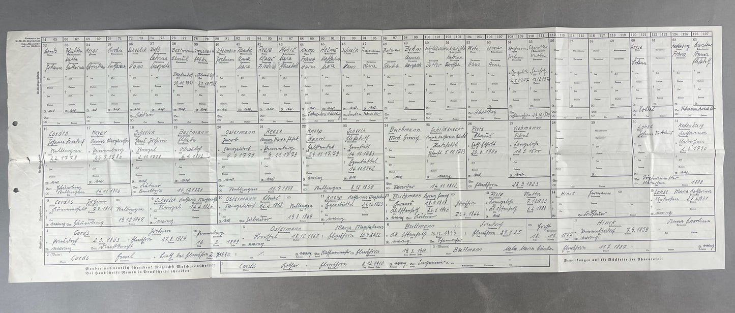 WW2 Tysk Waffen-SS "SS-Ahnentafel" (Stamtræ). Sjælden. Original.