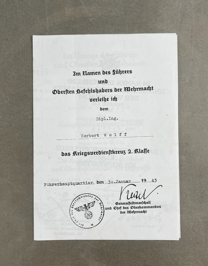 WW2 Tysk Fotokopi af Urkunder. Efterkrigs.