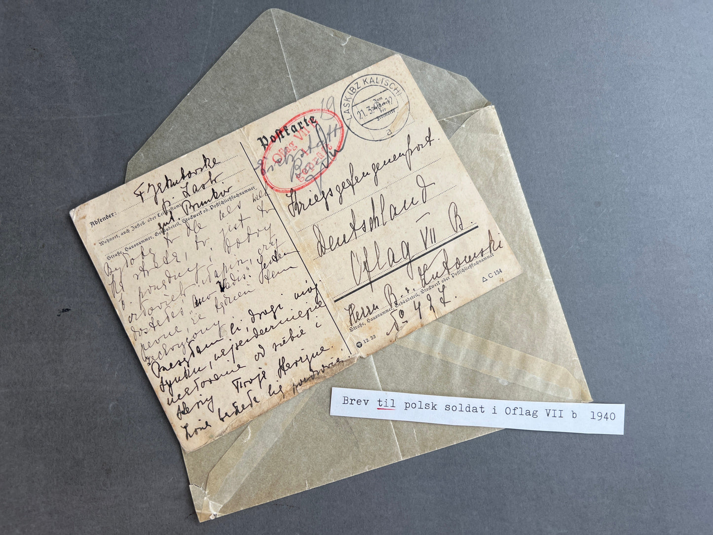 WW2 Tysk/Polsk Postkort. Sendt til polsk soldat i Oflag III (Krigsfange). Original.