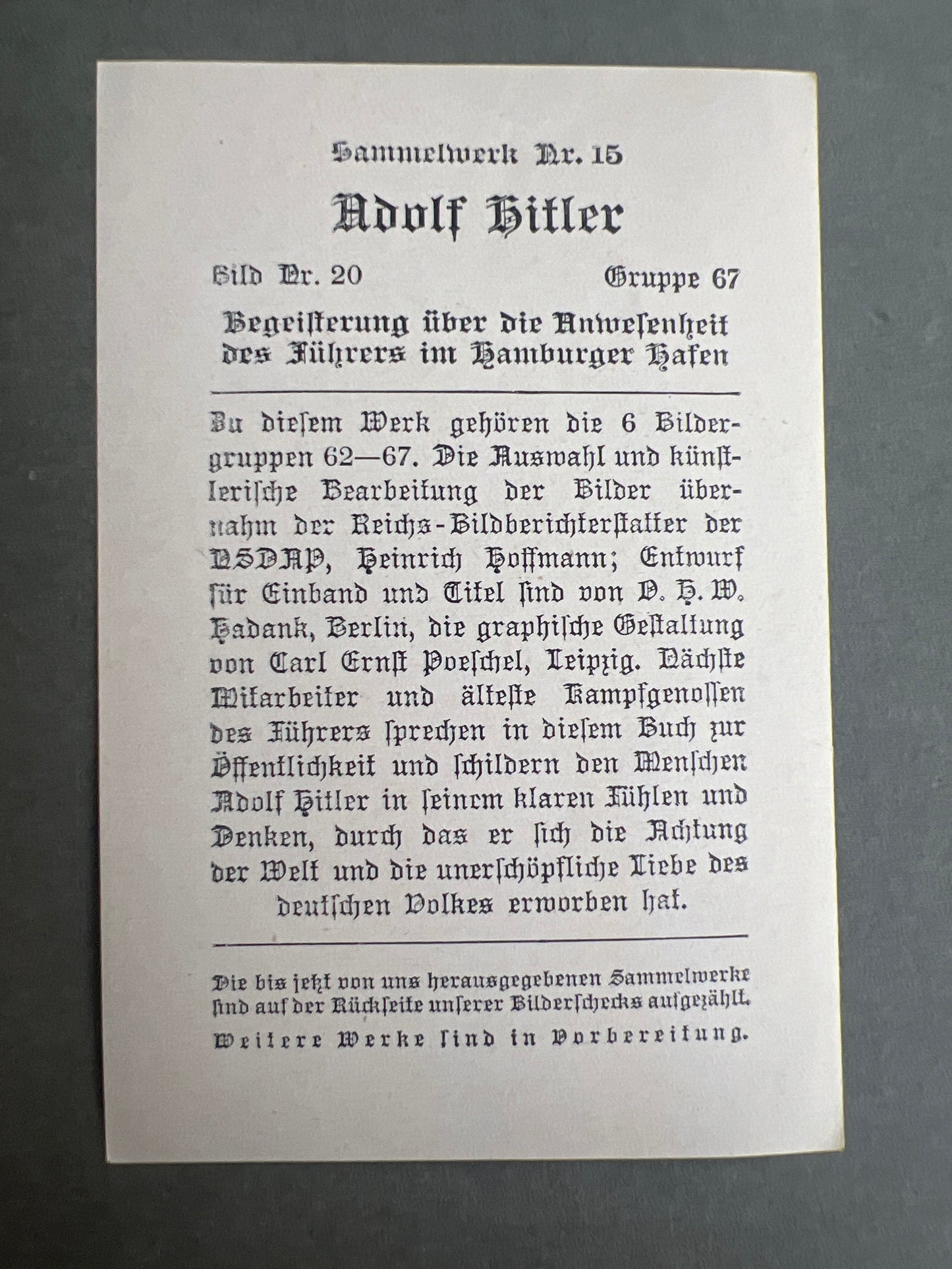 WW2 Tysk "Cigaretten Album" 8*12 Billede. Original.