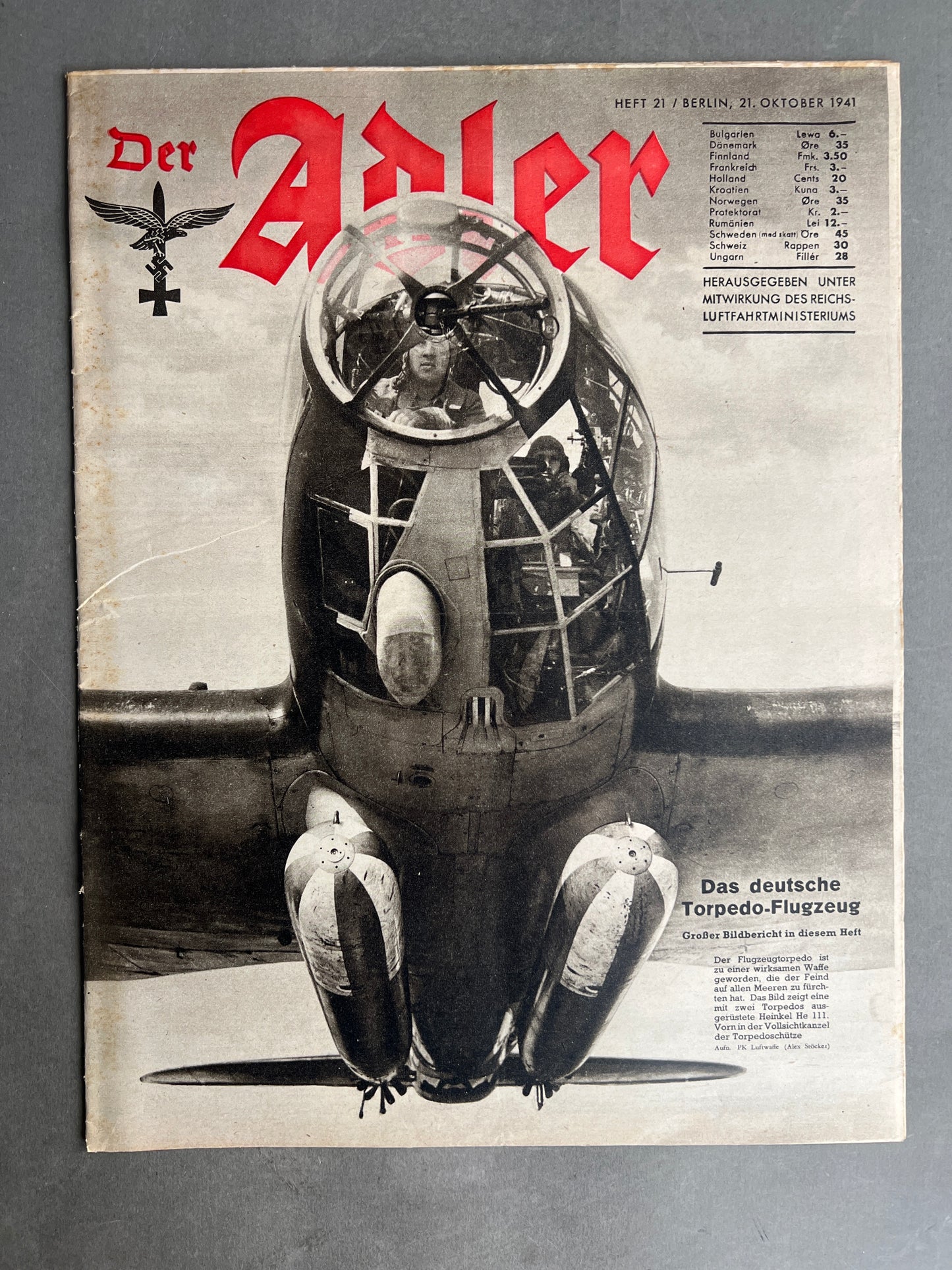 WW2 Tysk Luftwaffe "Der Adler" Blad. Original.