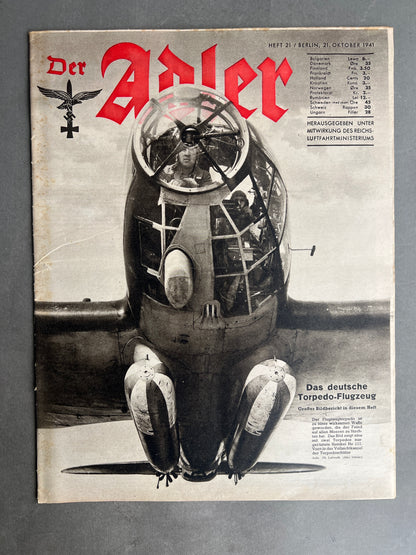 WW2 Tysk Luftwaffe "Der Adler" Blad. Original.
