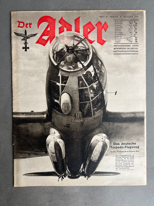WW2 Tysk Luftwaffe "Der Adler" Blad. Original.