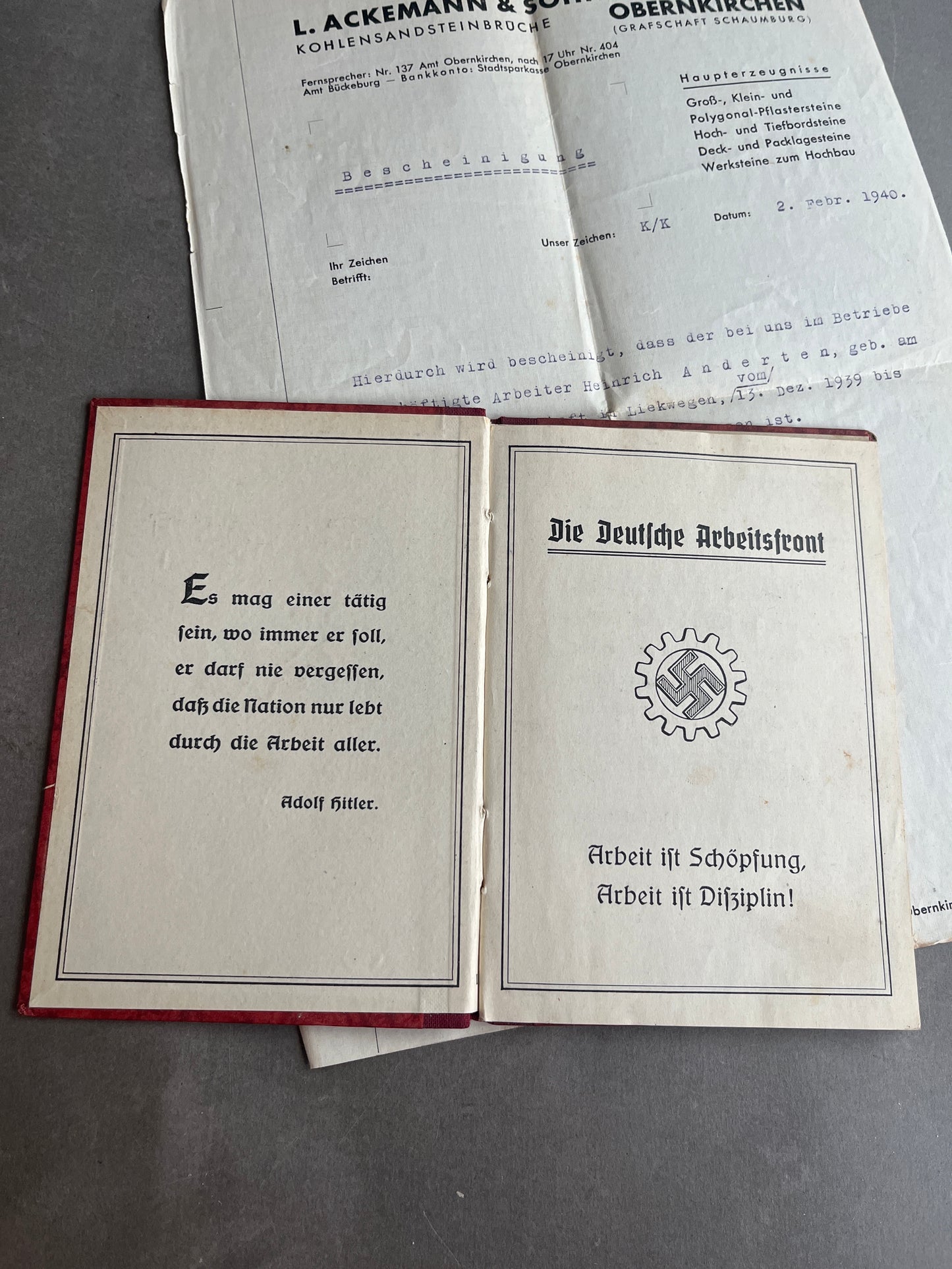 WW2 Tysk DAF Medlemsbog. Original