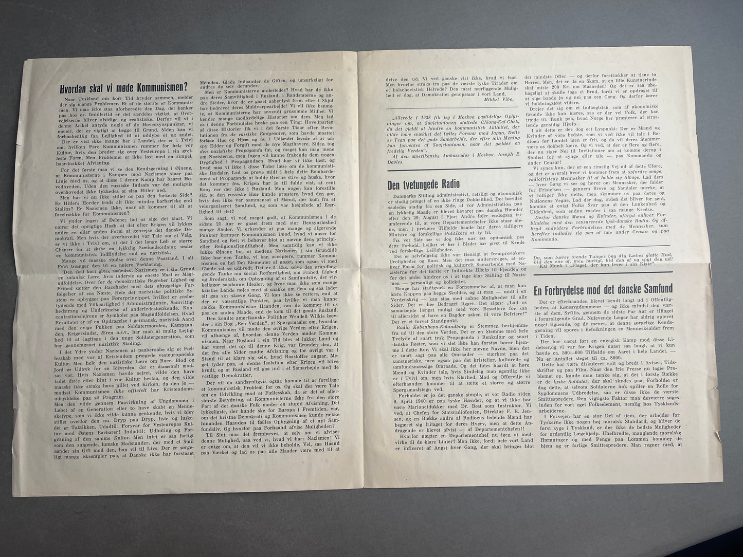 WW2 Dansk Illegal avis "Folk og Frihed" fra 1944. Original.