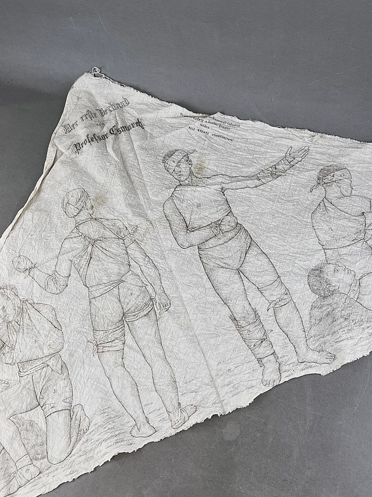 WW1 Tysk Feltforbinding med vejledning trykt. En af de bedre. Dekorativ. Original.