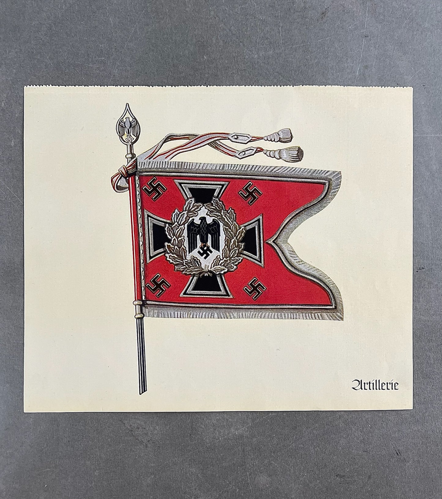 WW2 Tysk Artillerie "Standarten". Trykt på papir. 22x19cm. God til display. Original.