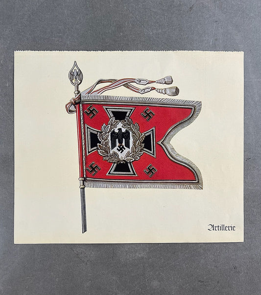 WW2 Tysk Artillerie "Standarten". Trykt på papir. 22x19cm. God til display. Original.
