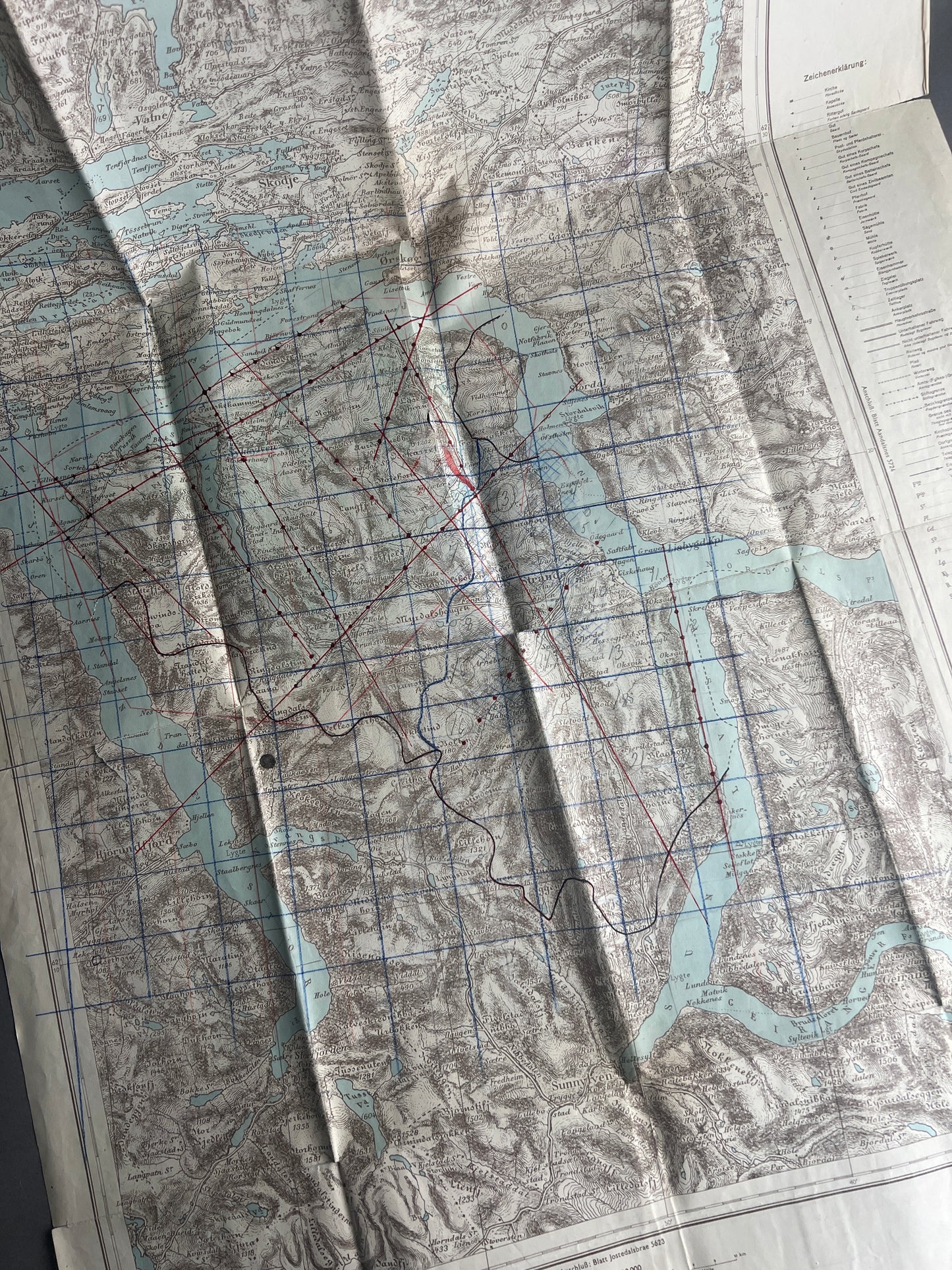 WW2 Tysk Militær Kort over en del af Norge. "Sonderausgabe" fra 1940. Original.