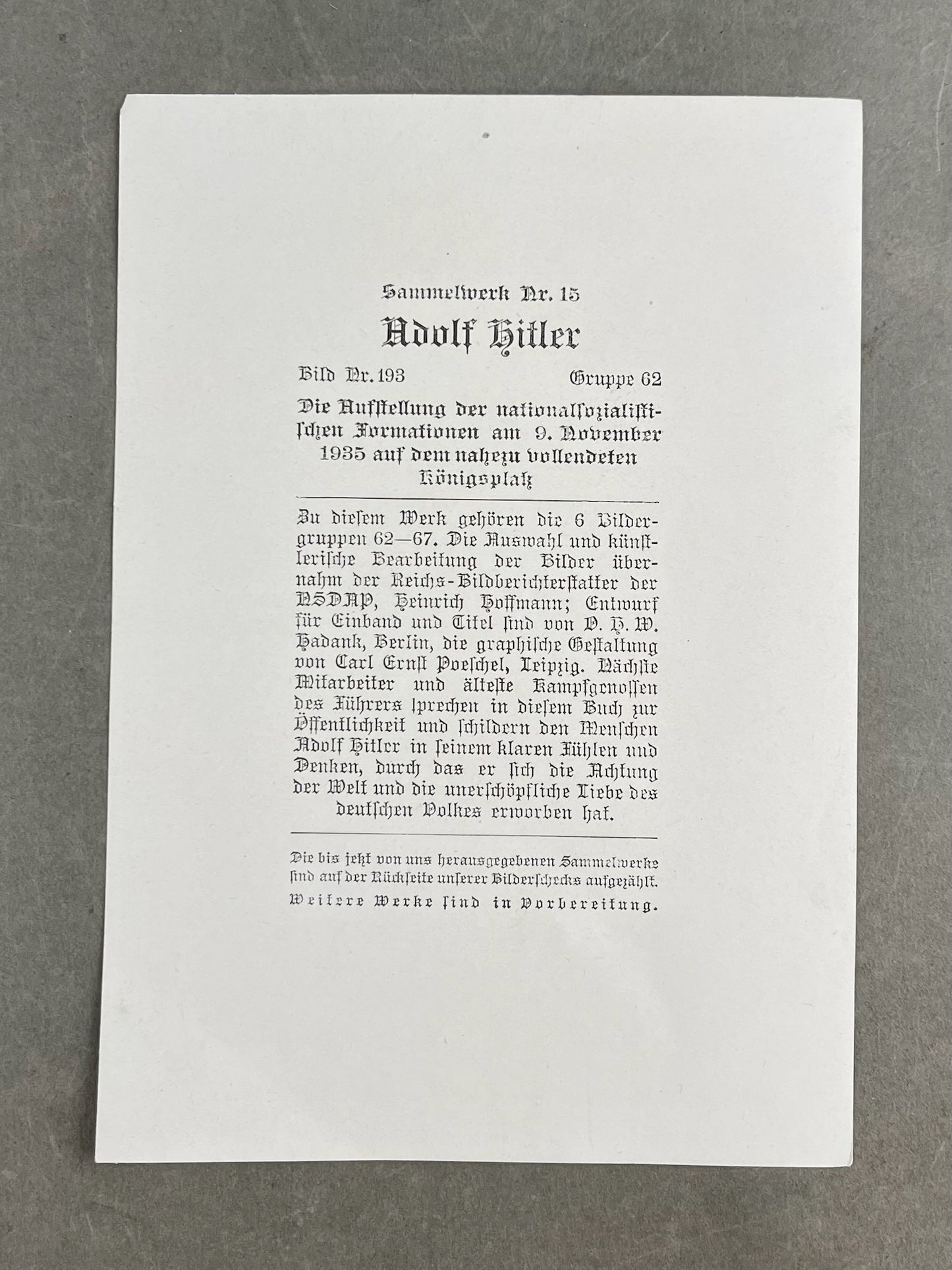 WW2 Tysk "Cigaretten Album" Billede. Original.