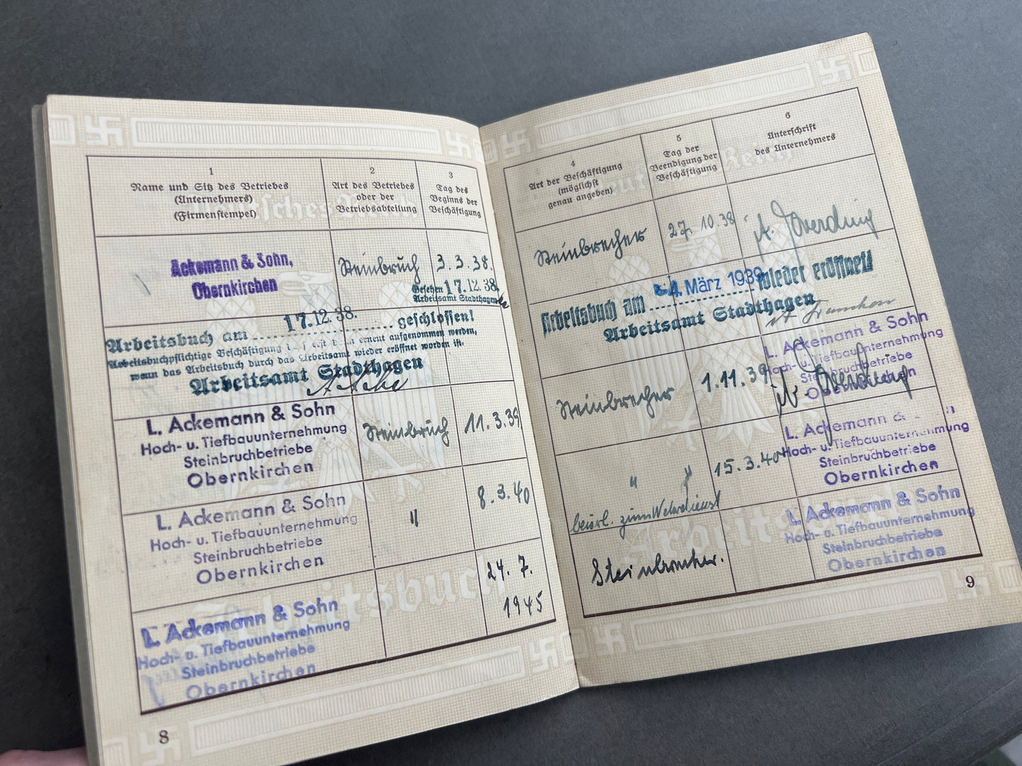 WW2 Tysk Arbeitsbuch. Original.