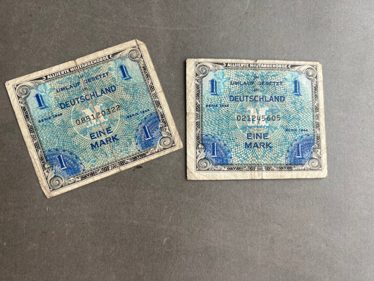 WW2 Tysk Pengesedler. Lavet af de allierede til brug i erobrede områder. Ses ikke tit. Original.