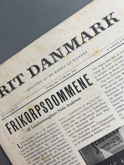 WW2 Dansk "Frit Danmark" fra 12. oktober 1945. Original.