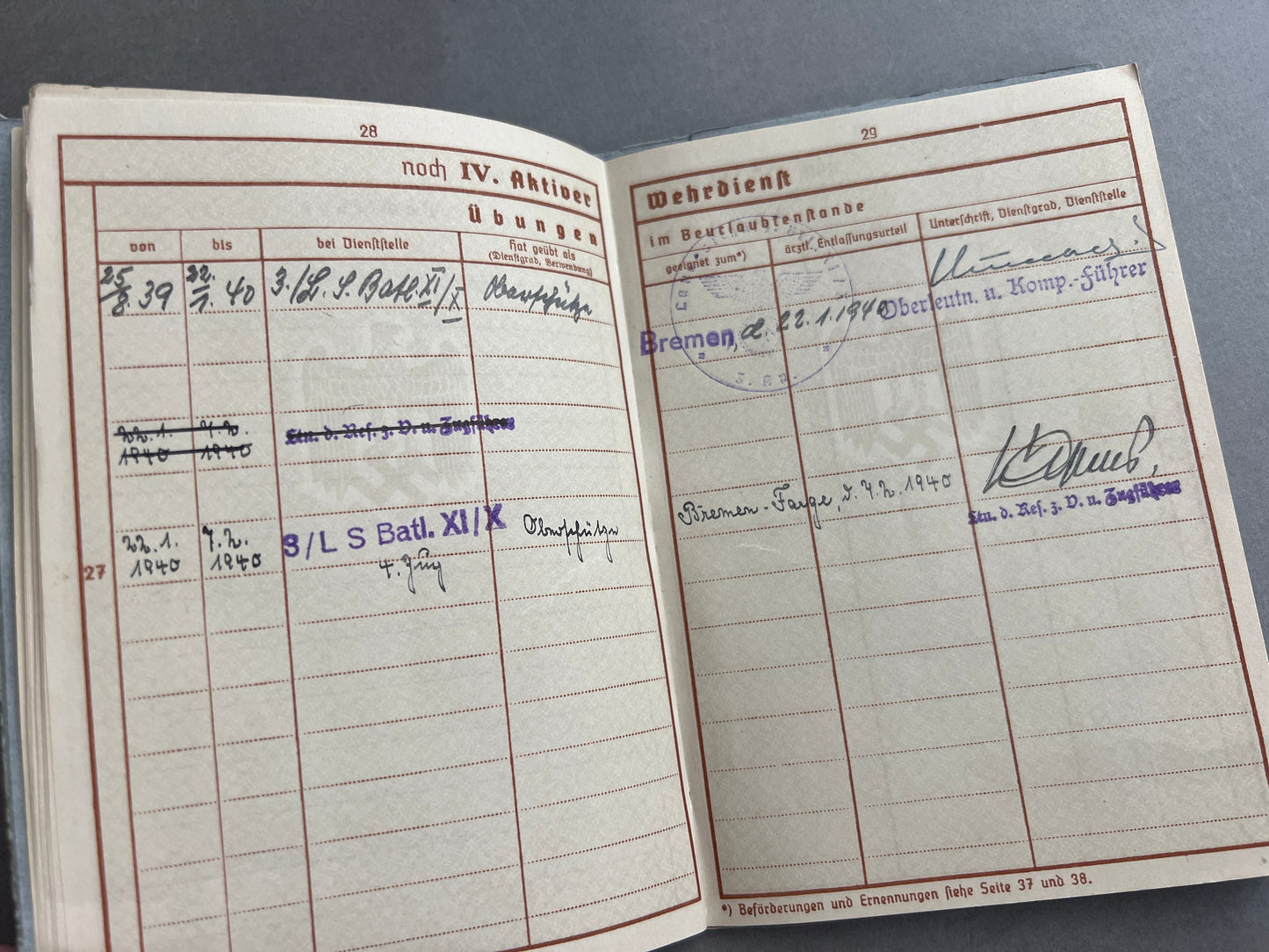 WW2 Tysk Wehrmacht Wehrpass. WW1-Veteran. Original.