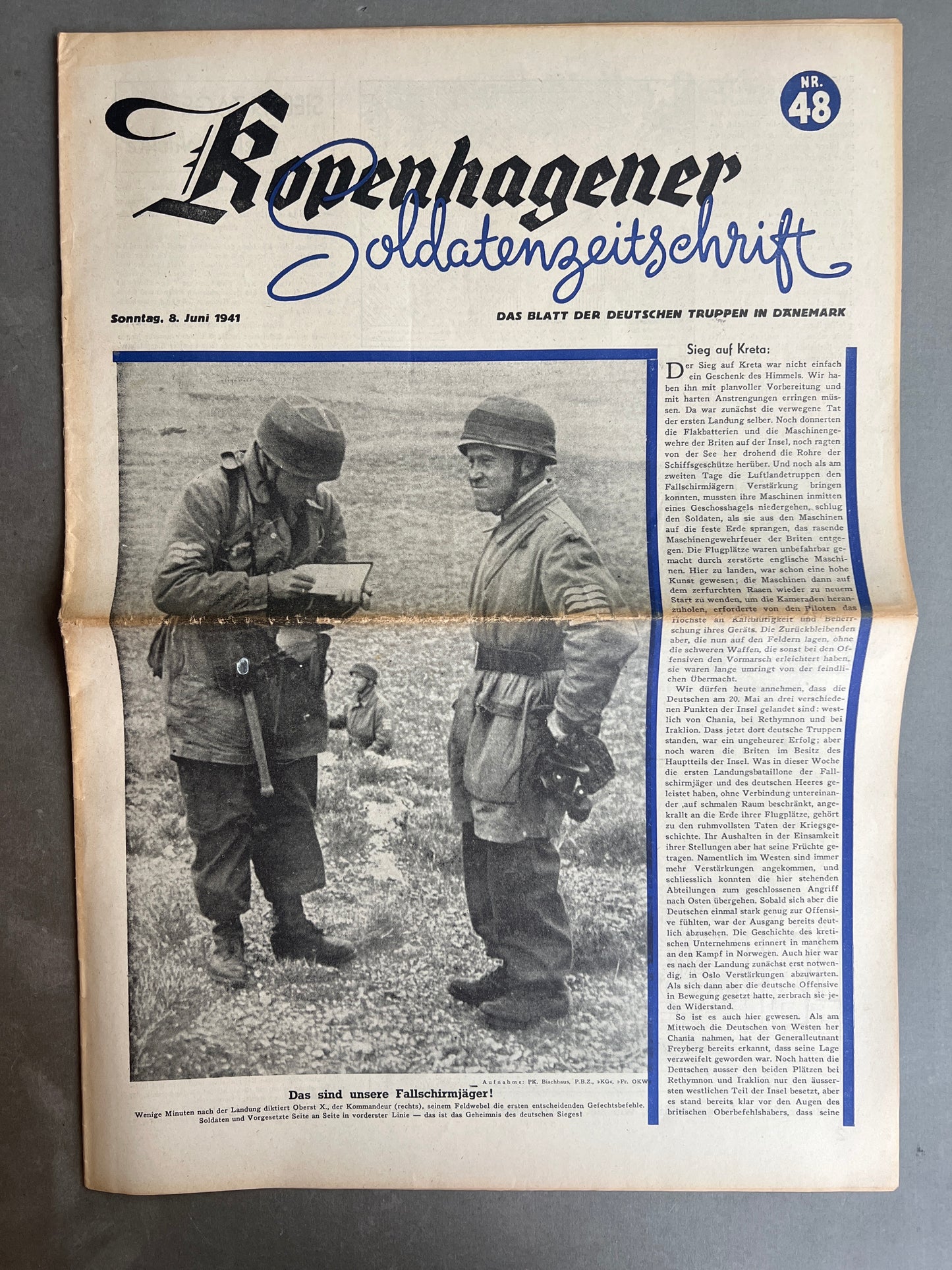WW2 Tysk/Dansk "Kopenhagener Zeitung" Avis. Original. Original.
