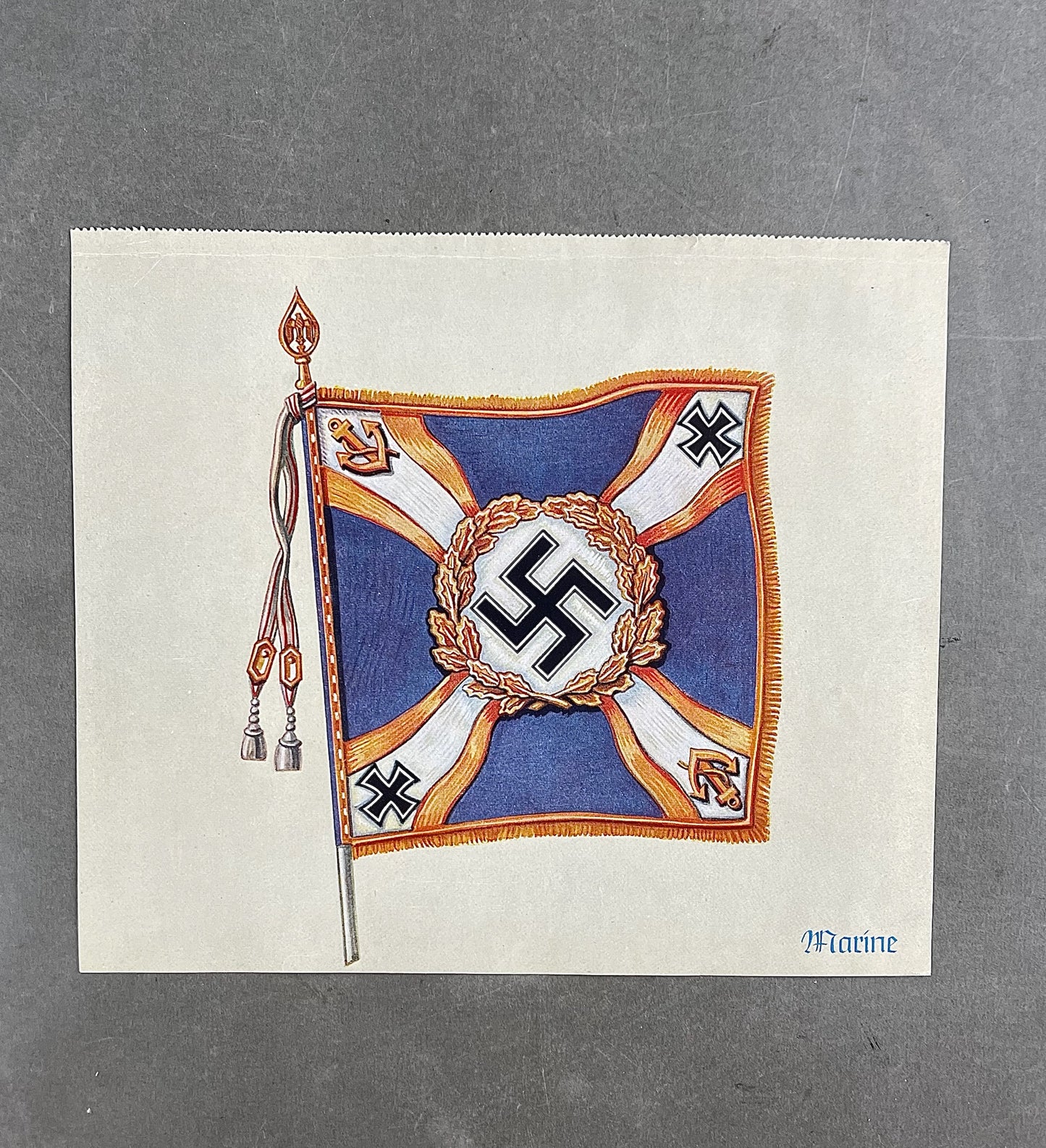 WW2 Tysk Marine "Standarten". Trykt på papir. 22x19cm. God til display. Original.