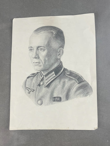 WW2 Tysk Tegning af Soldat. A4-størrelse. Original.