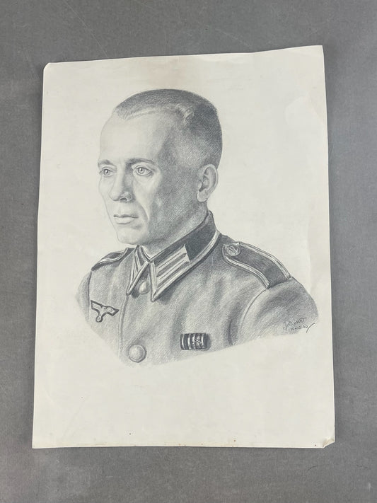 WW2 Tysk Tegning af Soldat. A4-størrelse. Original.
