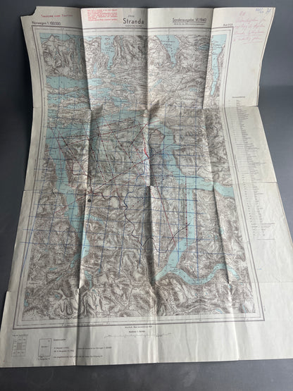 WW2 Tysk Militær Kort over en del af Norge. "Sonderausgabe" fra 1940. Original.