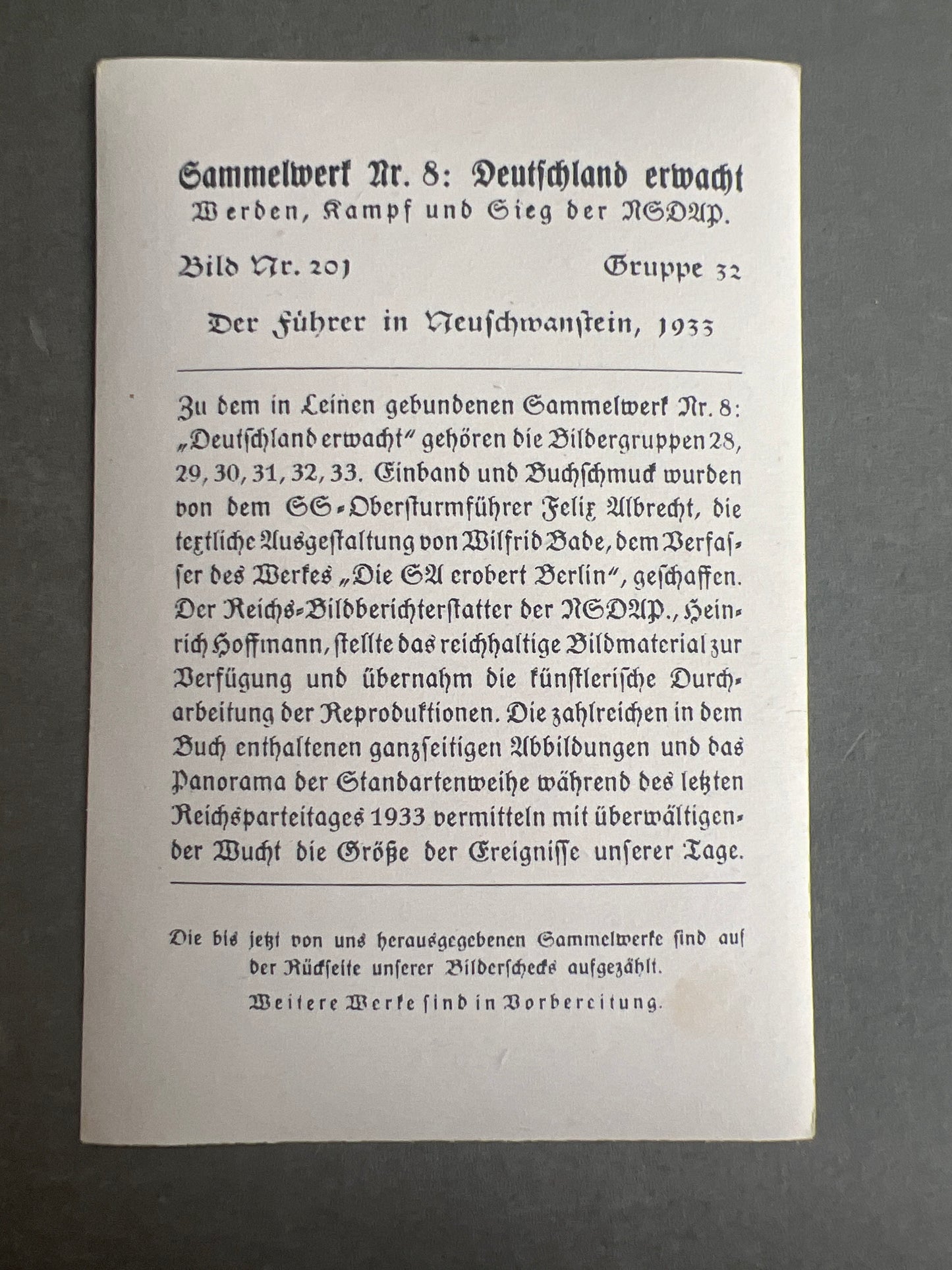 WW2 Tysk "Cigaretten Album" 8*12 Billede. Original.