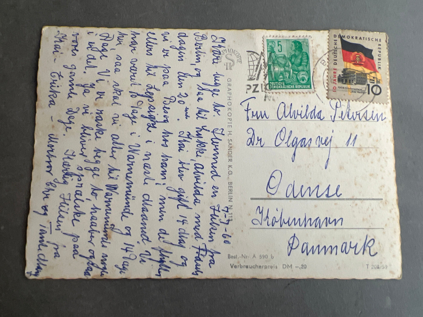 Østtysk DDR Postkort. Sendt til Danmark. Original.