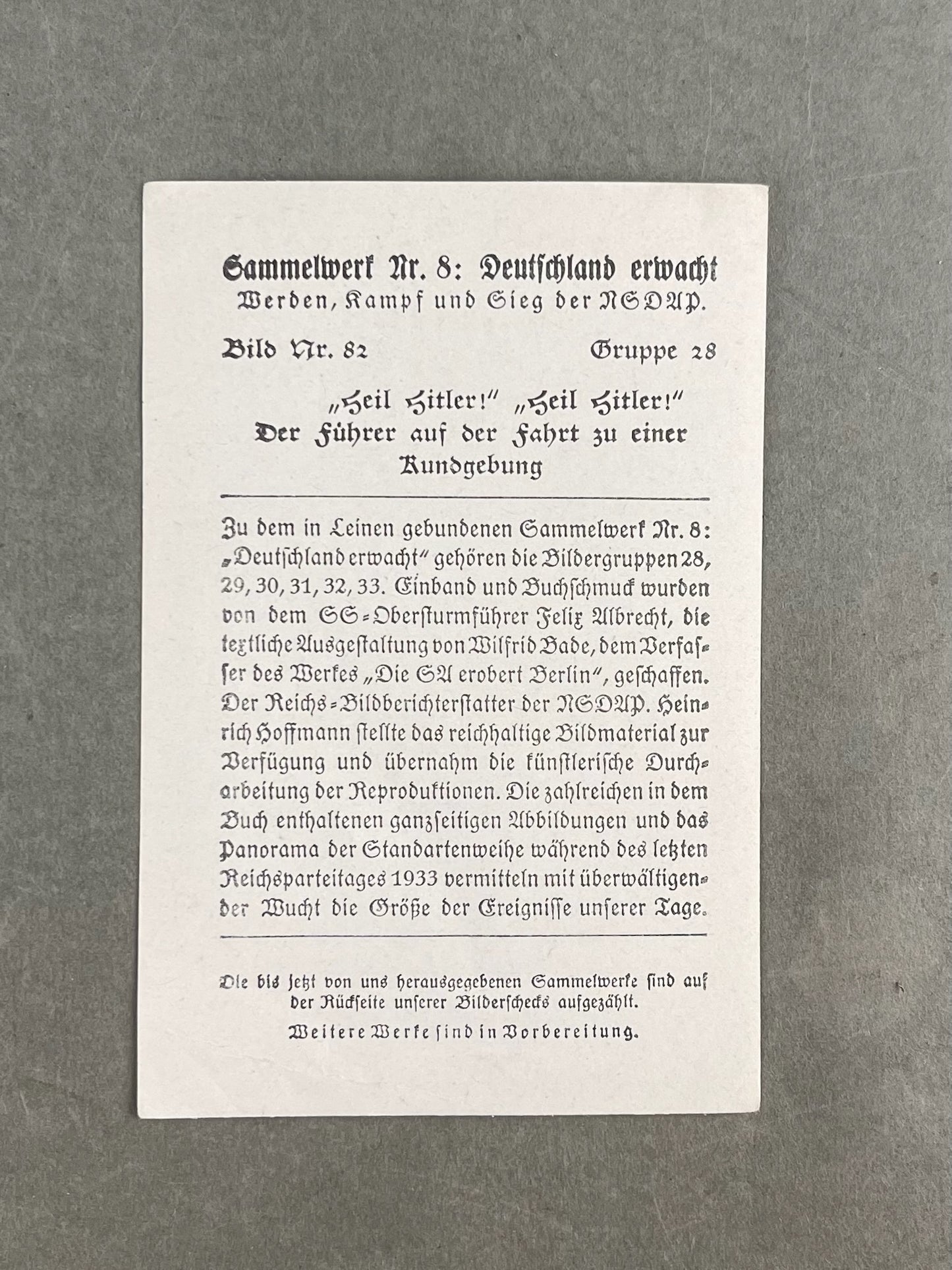 WW2 Tysk "Cigaretten Album" Billede. Godt AH motiv. Original.