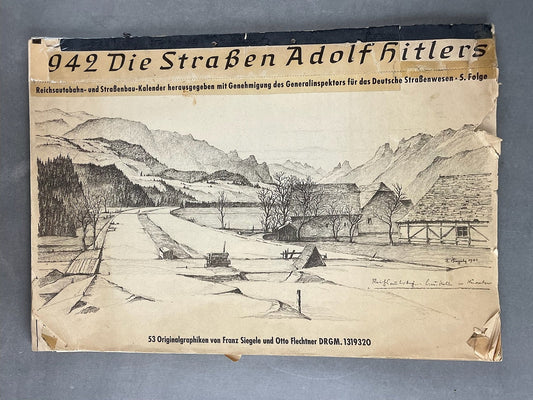 WW2 Tysk Kalender "1942 Die Strassen Adolf Hitlers". A3-størrelse. Original.