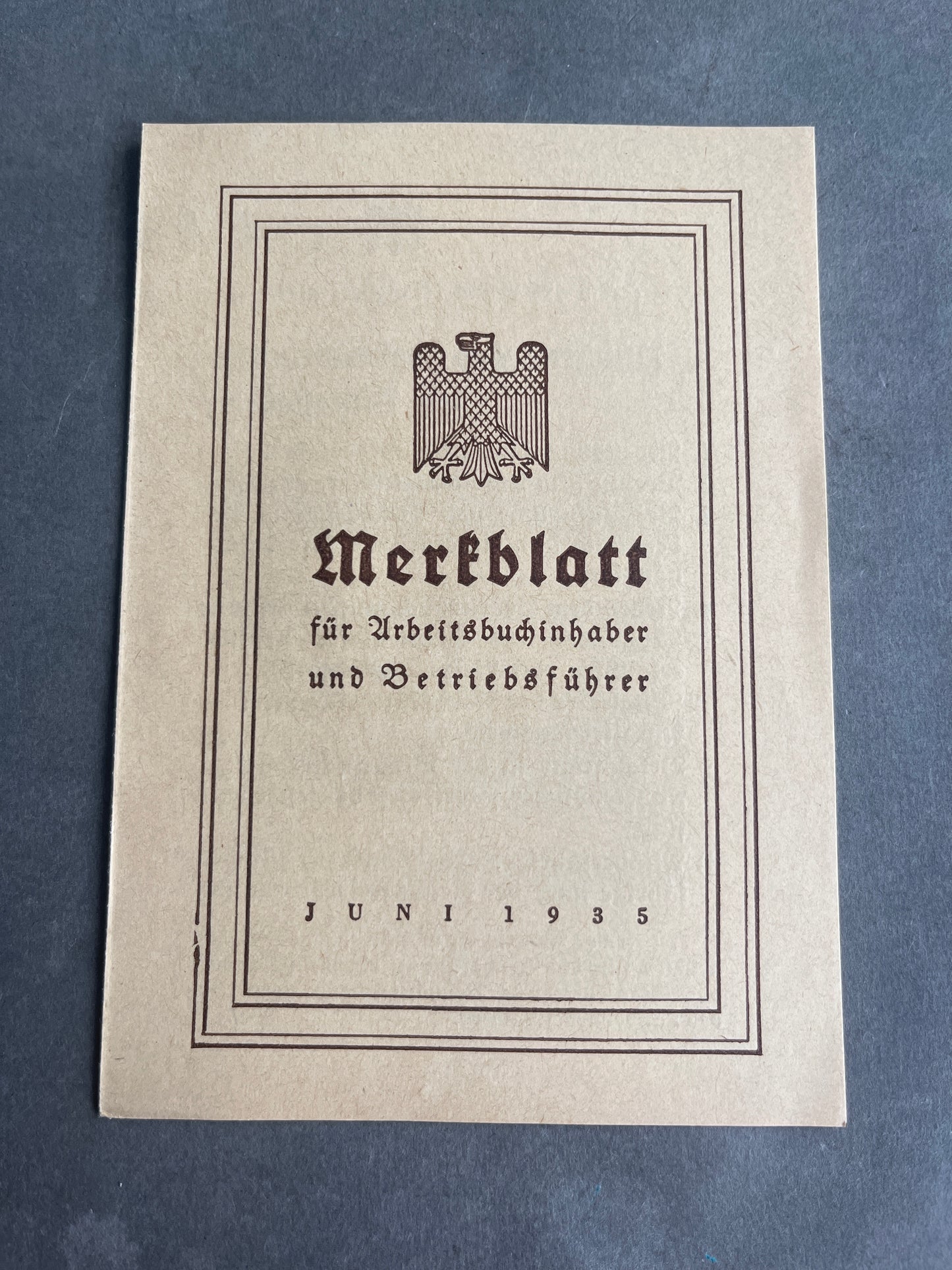 WW2 Tysk "Werfblatt" fra 1935 til "Arbeitsbuch". Original.
