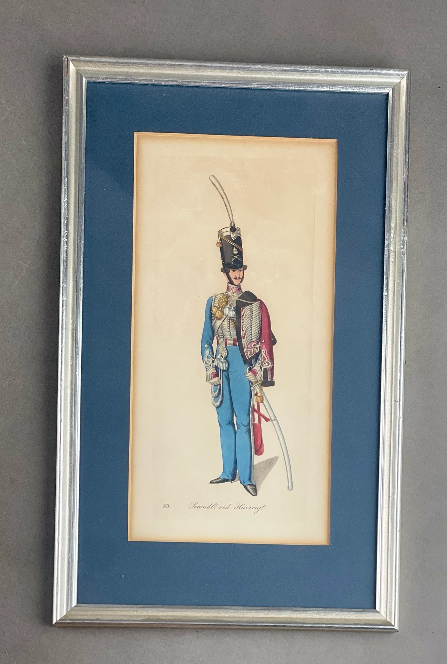 Ældre Militær Tryk af en Husar. Original.