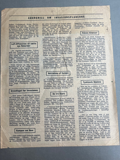 WW2 Dansk Illegal Løbeseddel. Original.