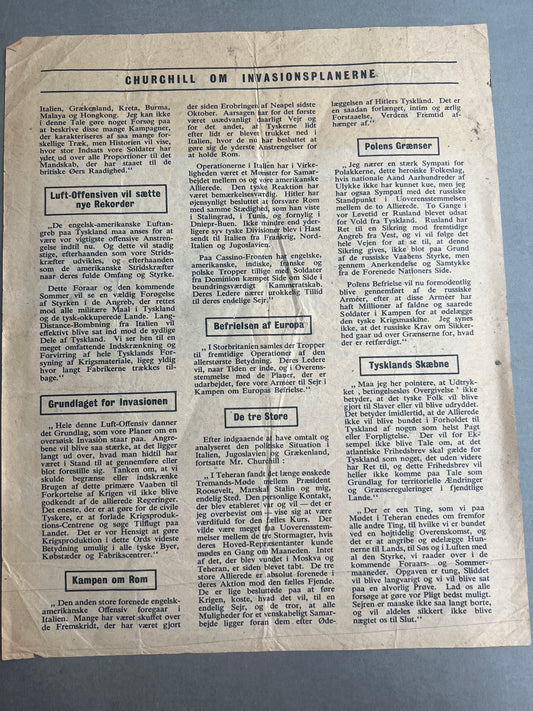 WW2 Dansk Illegal Løbeseddel. Original.