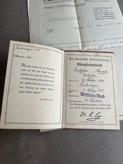 WW2 Tysk DAF Medlemsbog. Original