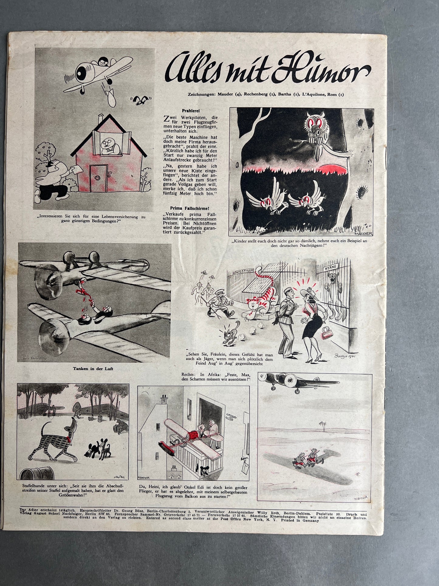 WW2 Tysk Luftwaffe "Der Adler" Blad. Original.