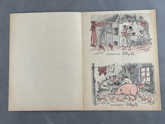 WW2 Tysk Ark med 4 stk. "Feldpost". Anti-Russisk Propaganda på bagsiden. Ubrugte. Original.