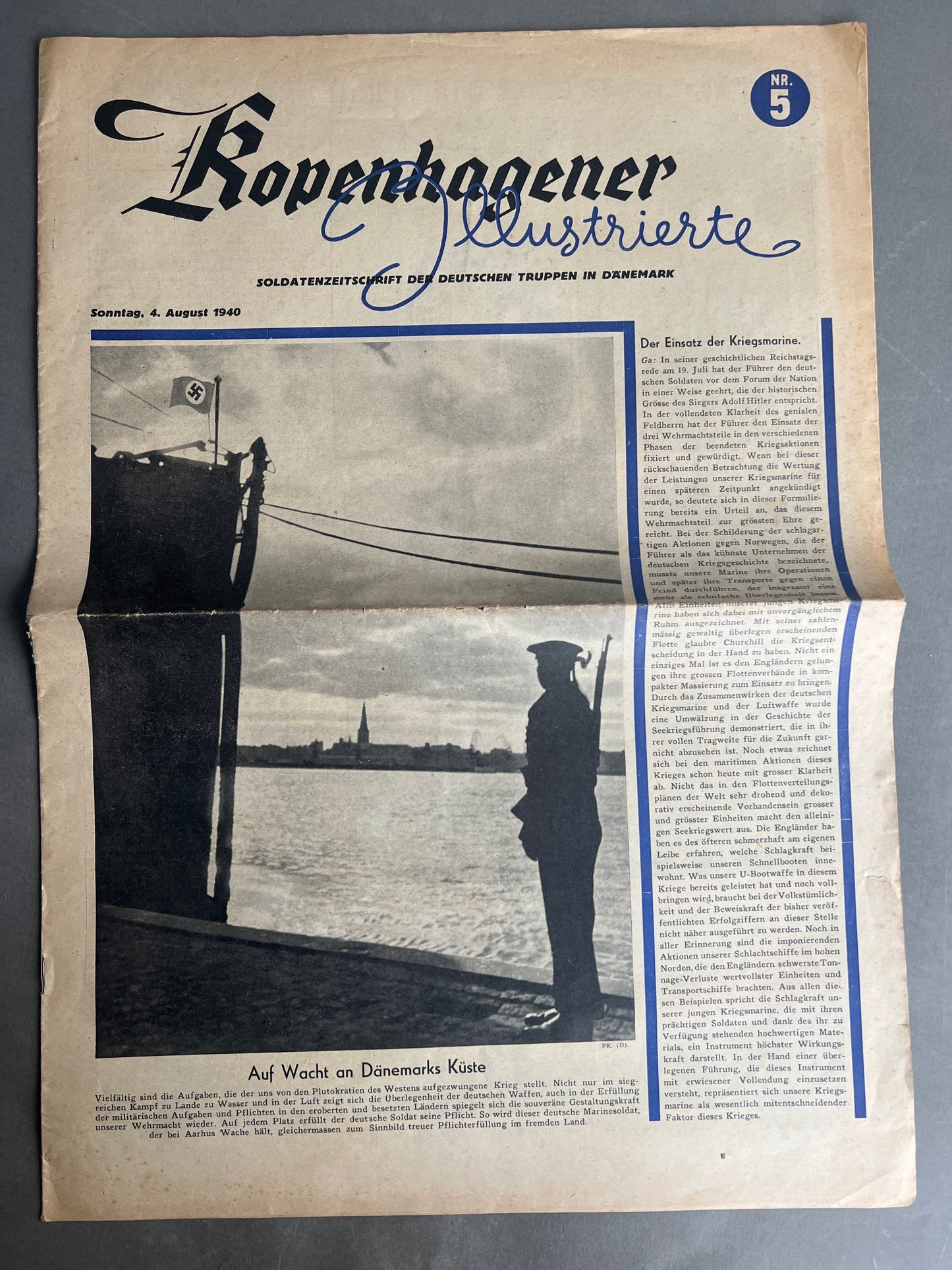WW2 Tysk/Dansk "Kopenhagener Zeitung" Avis. Original. Tidlig Udgave fra 4. August 1940. Original.