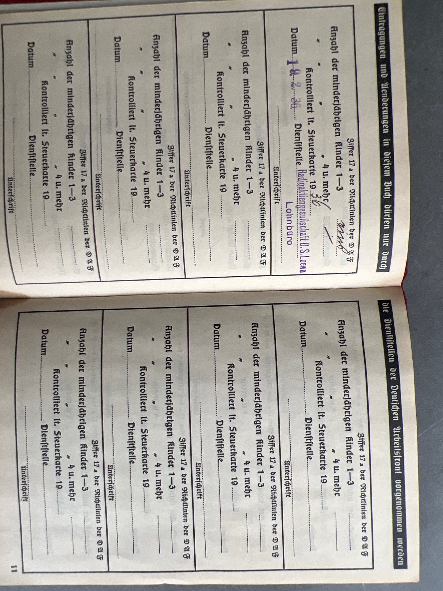 WW2 Tysk DAF Medlemsbog. Godt udfyldt. Original.