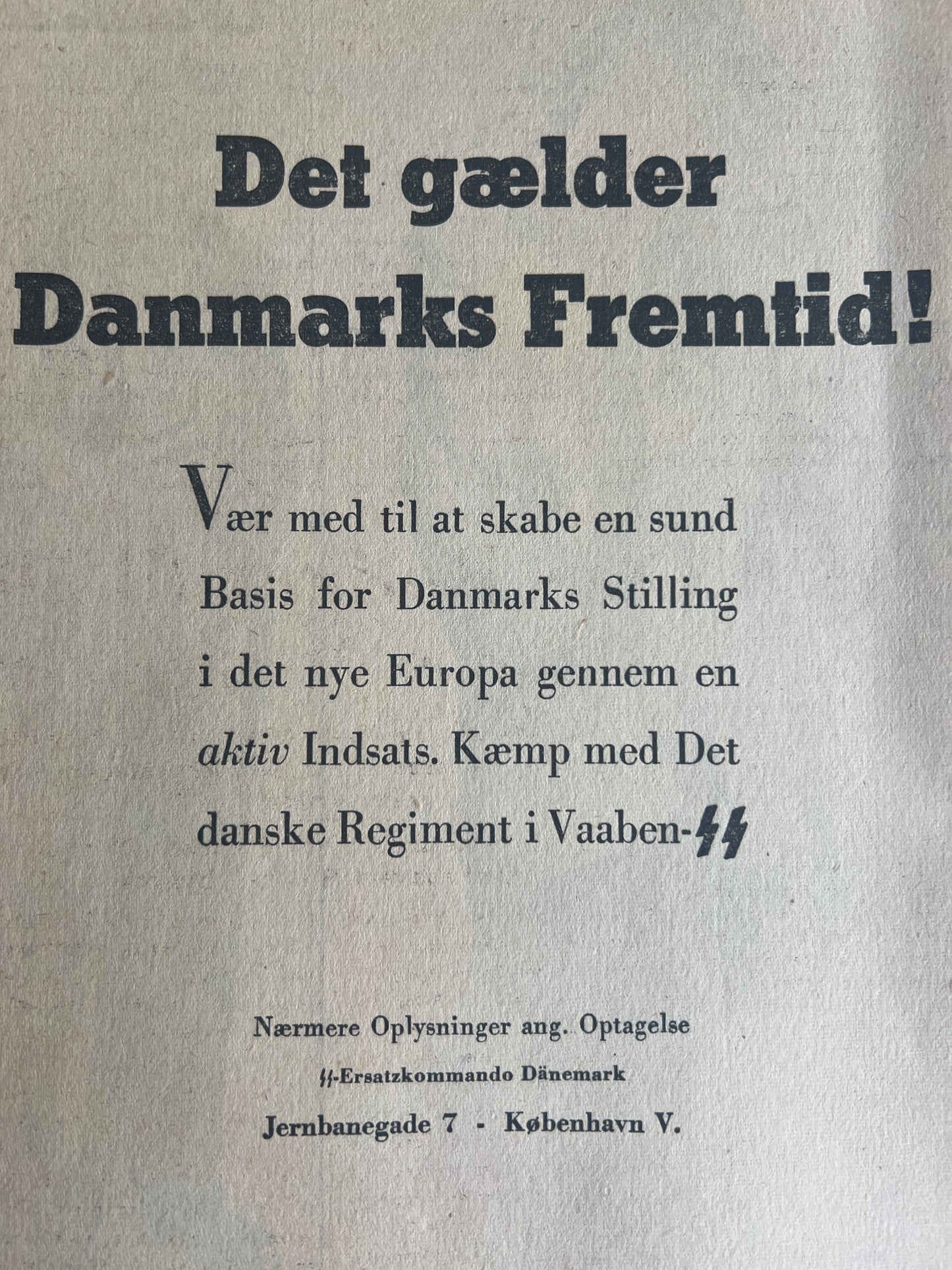 WW2 Dansk Avis med Frikorps Danmark Hverve Annonce. Original.