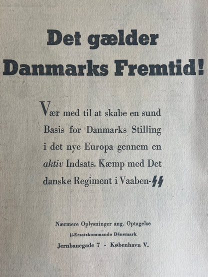 WW2 Dansk Avis med Frikorps Danmark Hverve Annonce. Original.