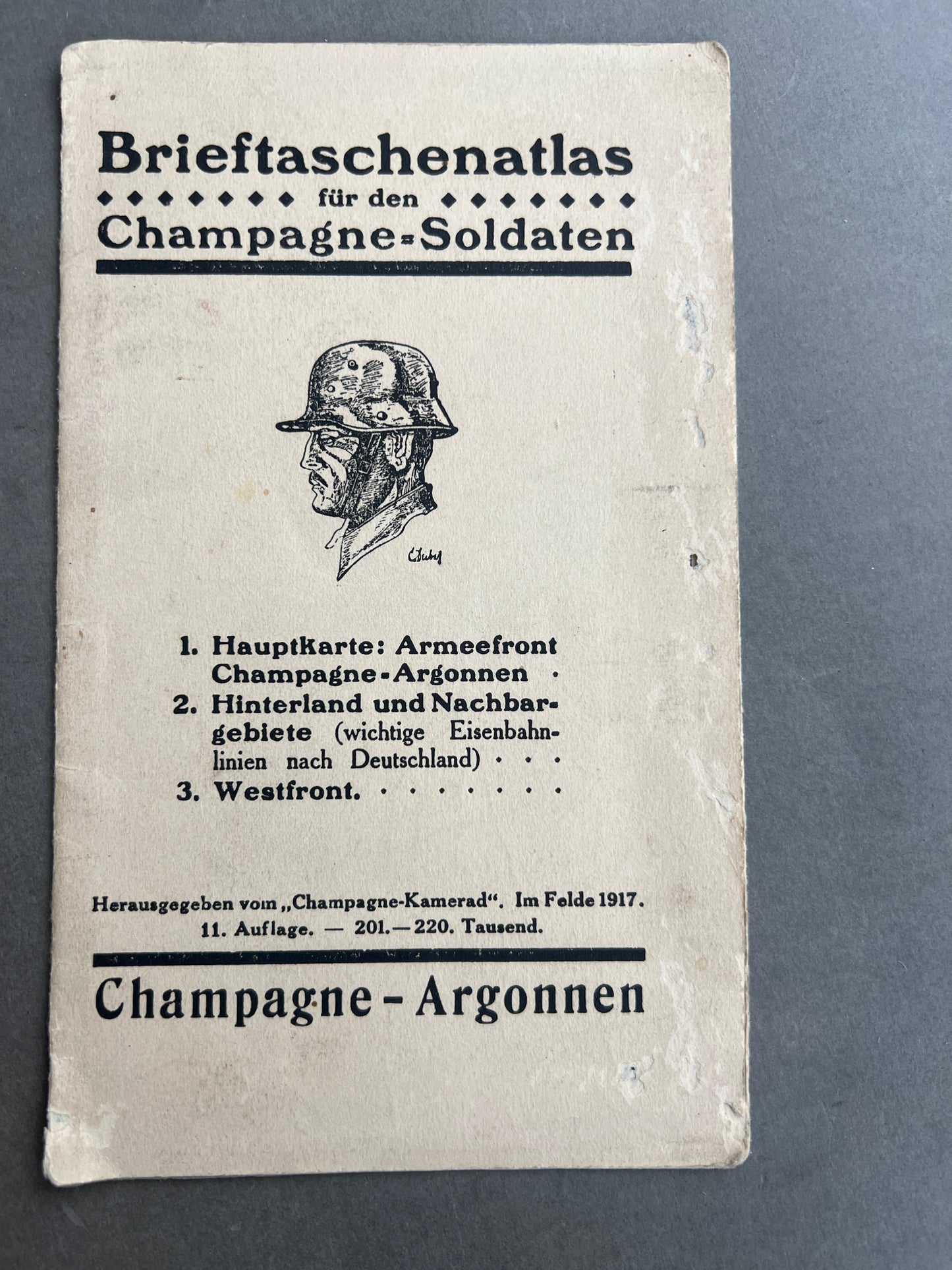 WW1 Tysk "Brieftaschenatlas" for Champagne-Argonnen. Original.