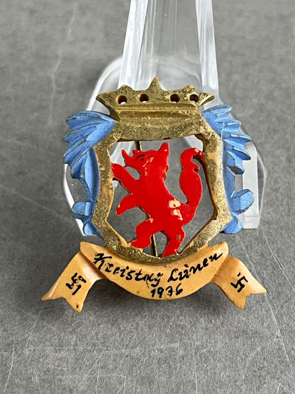 WW2 Tysk Tidlig 1936 NSDAP Tinnie i træ. Original.