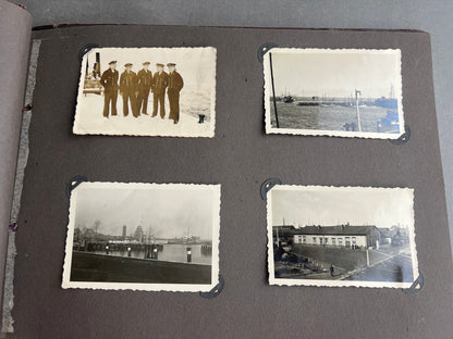 WW2 Tysk Kriegsmarine Fotoalbum. Gode billeder af soldater, skibe, træning, mv. 59 billeder. Original.