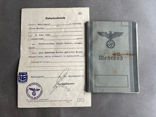 WW2 Tysk Wehrpass. Original.