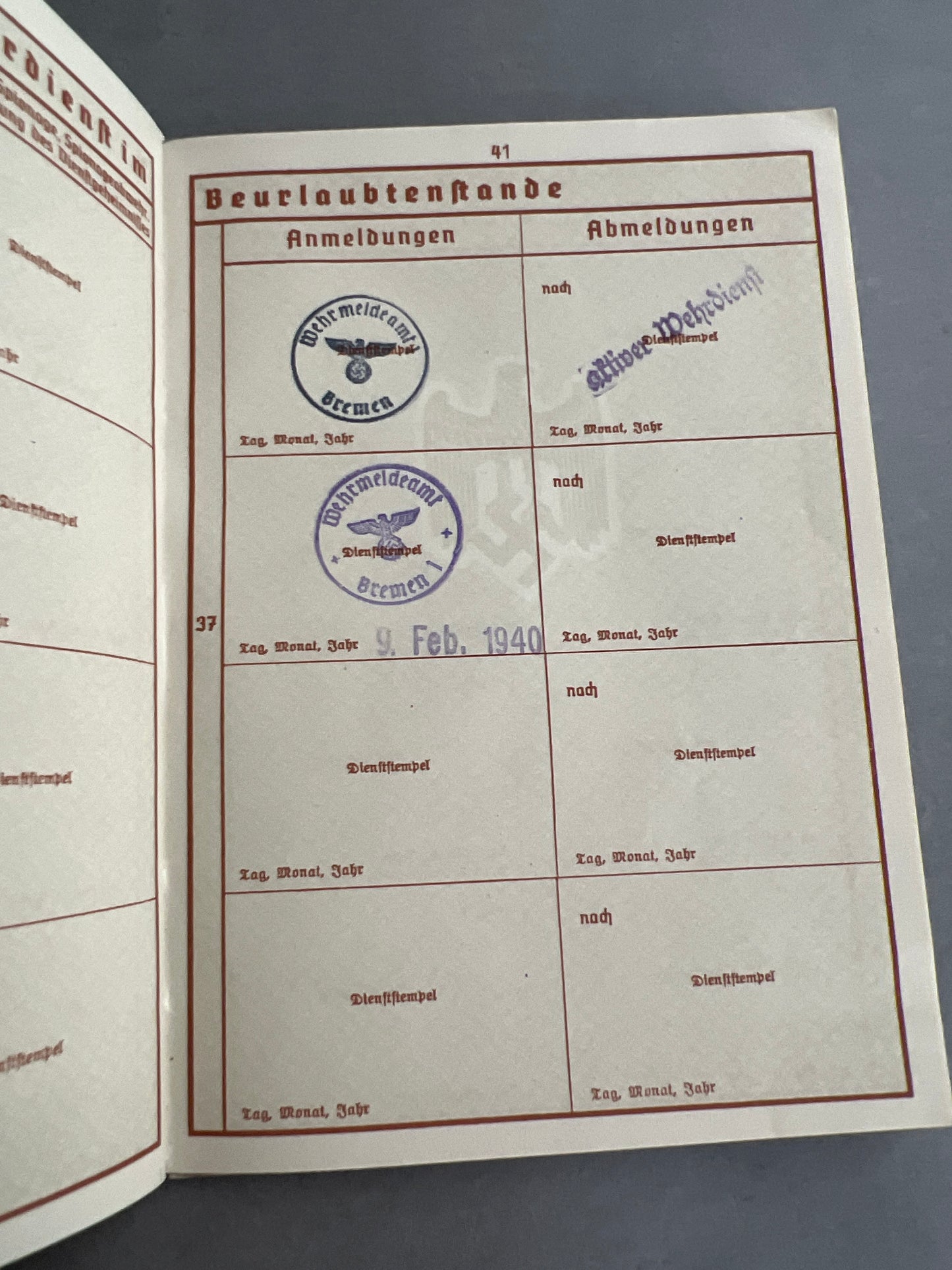WW2 Tysk Wehrmacht Wehrpass. WW1-Veteran. Original.