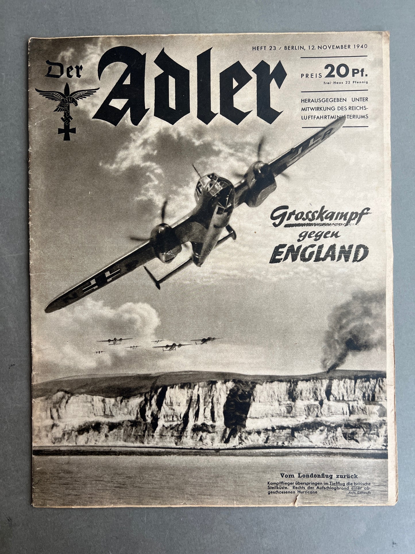 WW2 Tysk Luftwaffe "Der Adler" Blad. Original.