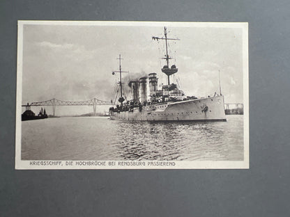 WW1 Tysk Marine Postkort med Krigsskib. Original.