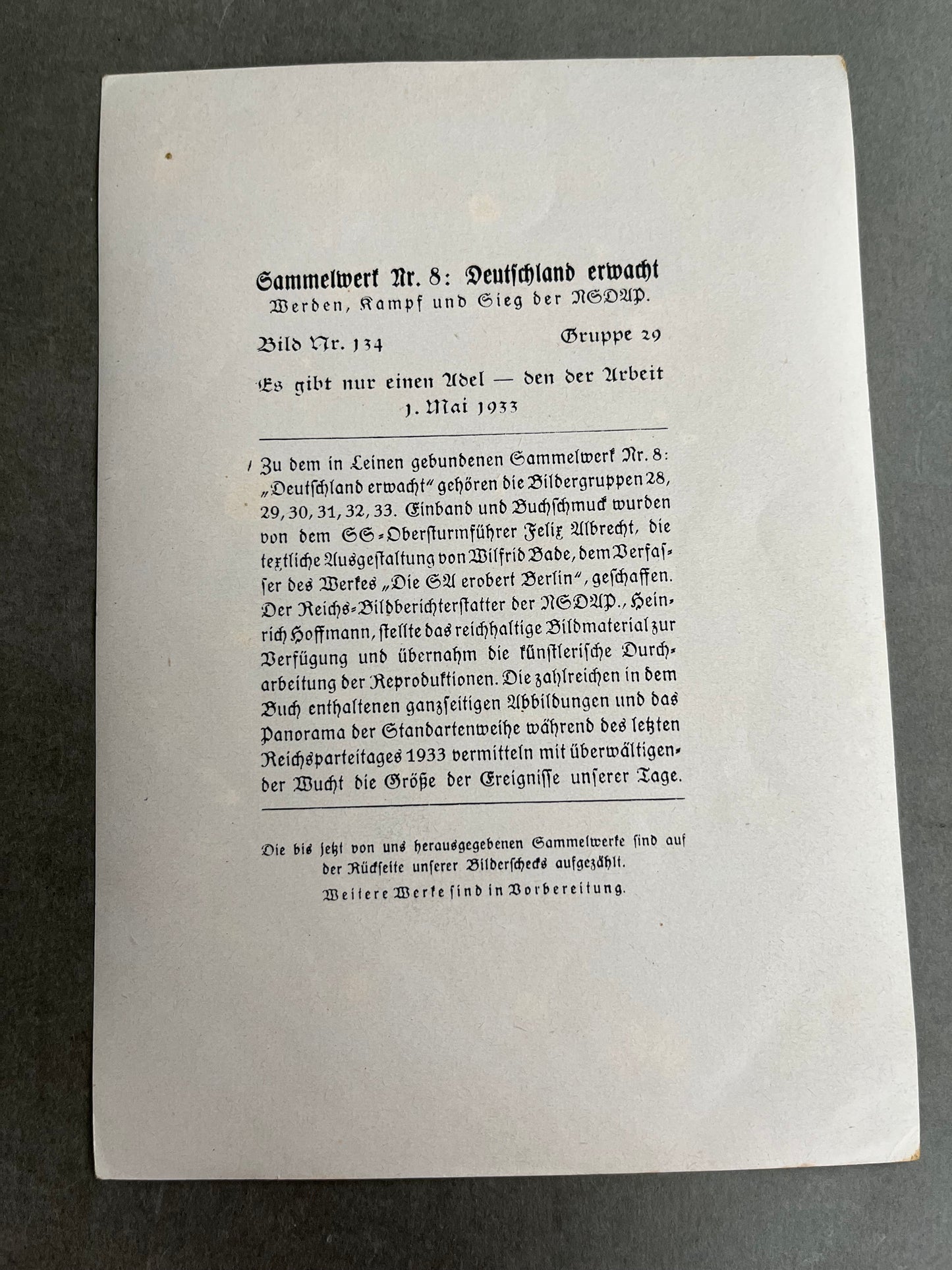 WW2 Tysk "Cigaretten Album" Billede. 12x17 cm. Godt NSDAP motiv. Original.