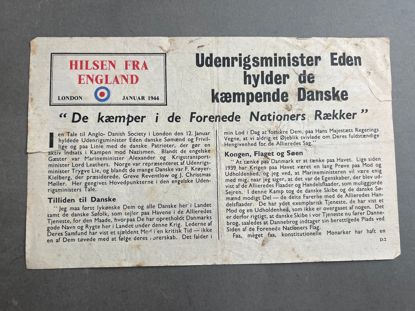 WW2 Dansk Flyverseddel. Original.