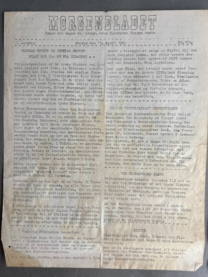 WW2 Dansk Illegalt Blad "Morgenbladet" fra 1945. Original.